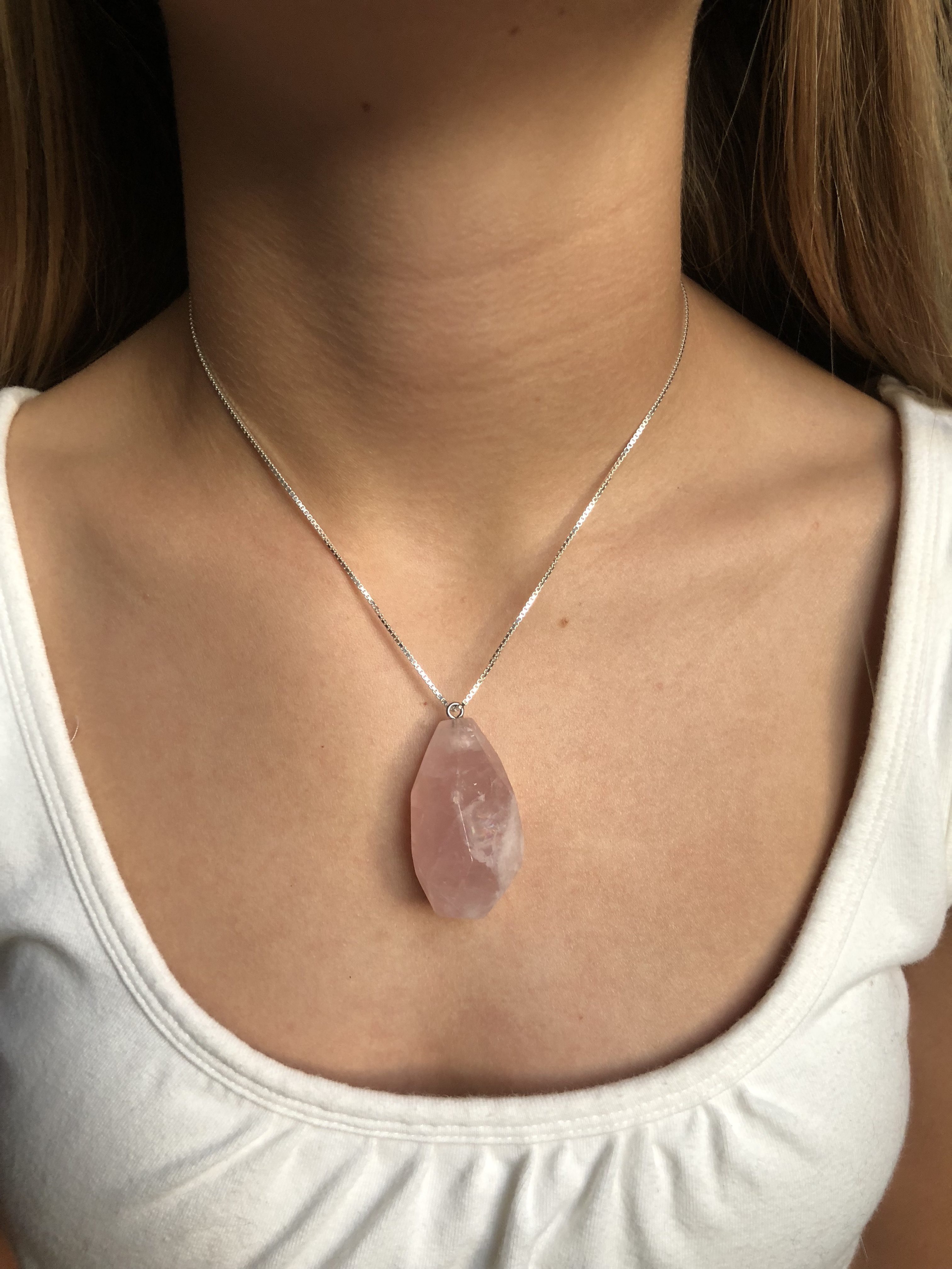 Raw Pink Quartz Crystal Necklace