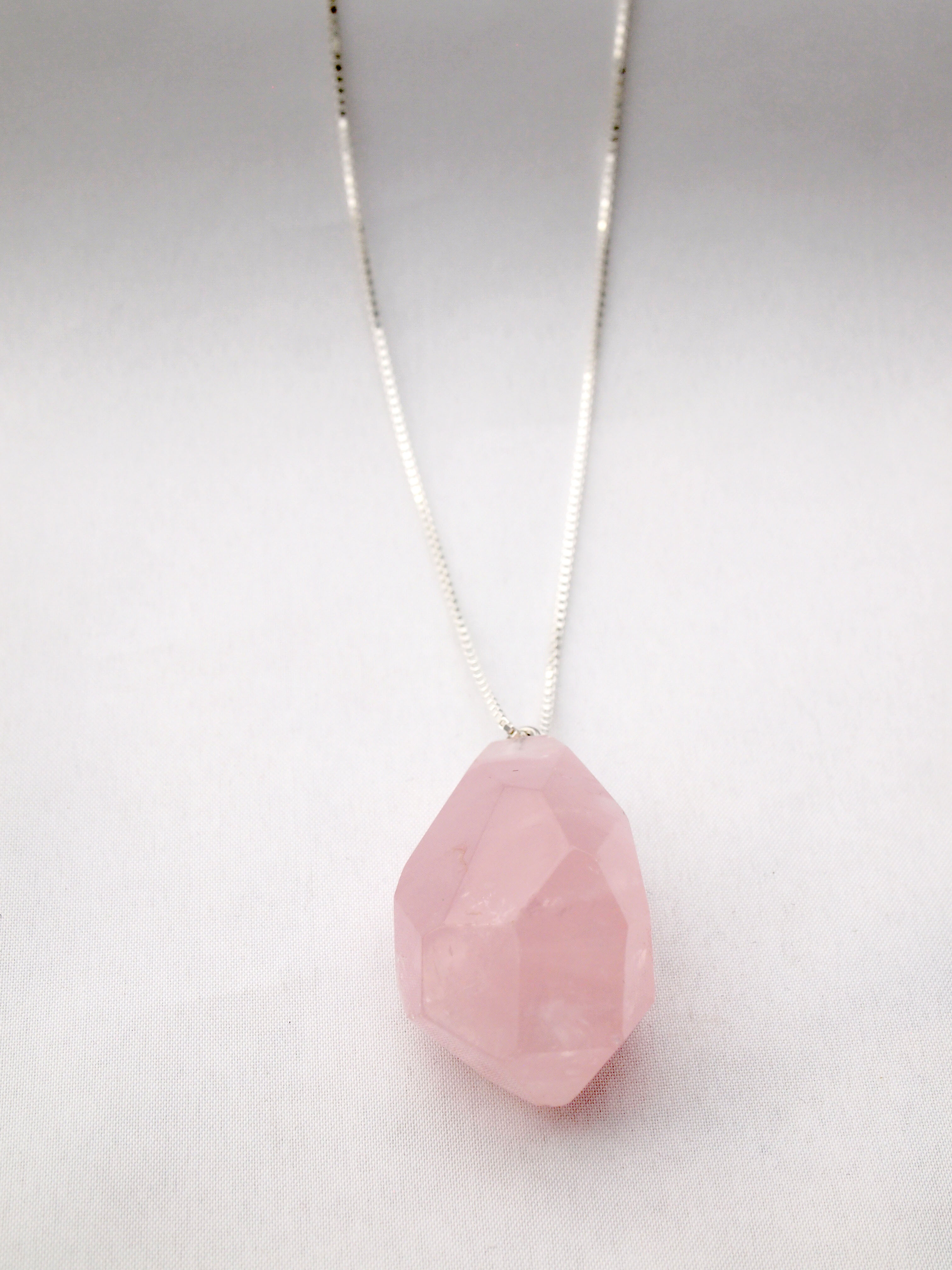 Raw Pink Quartz Crystal Necklace