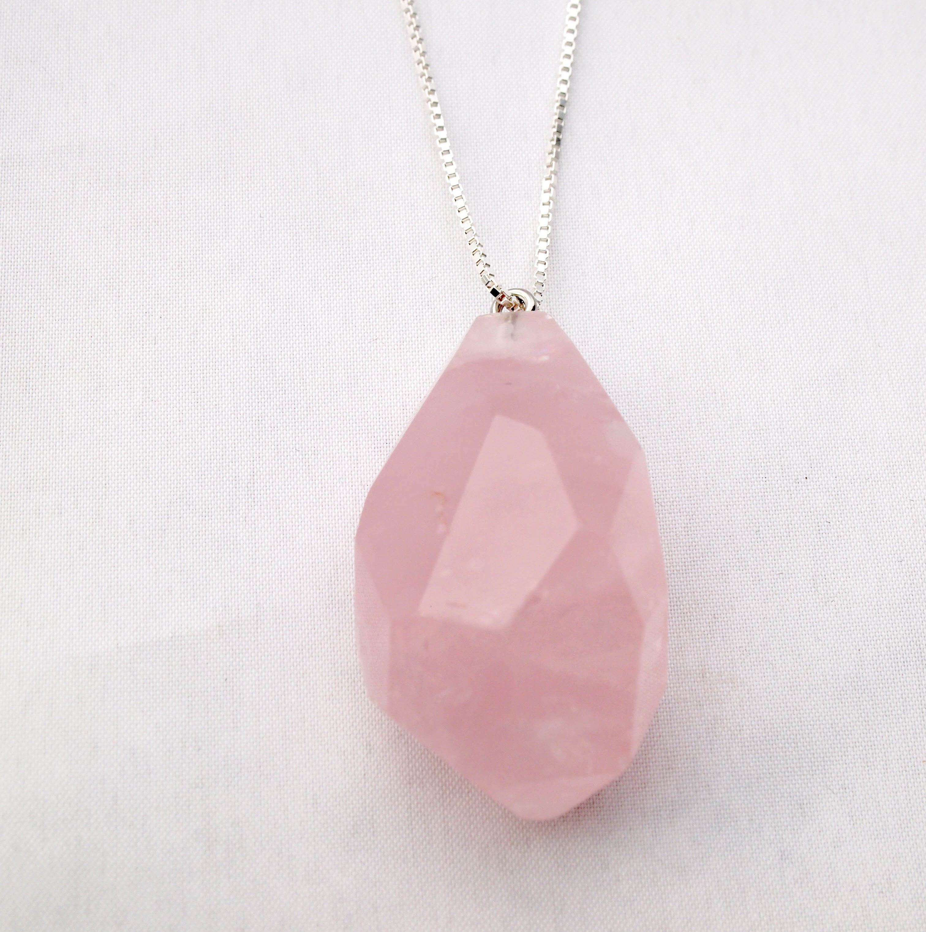 Raw Pink Quartz Crystal Necklace