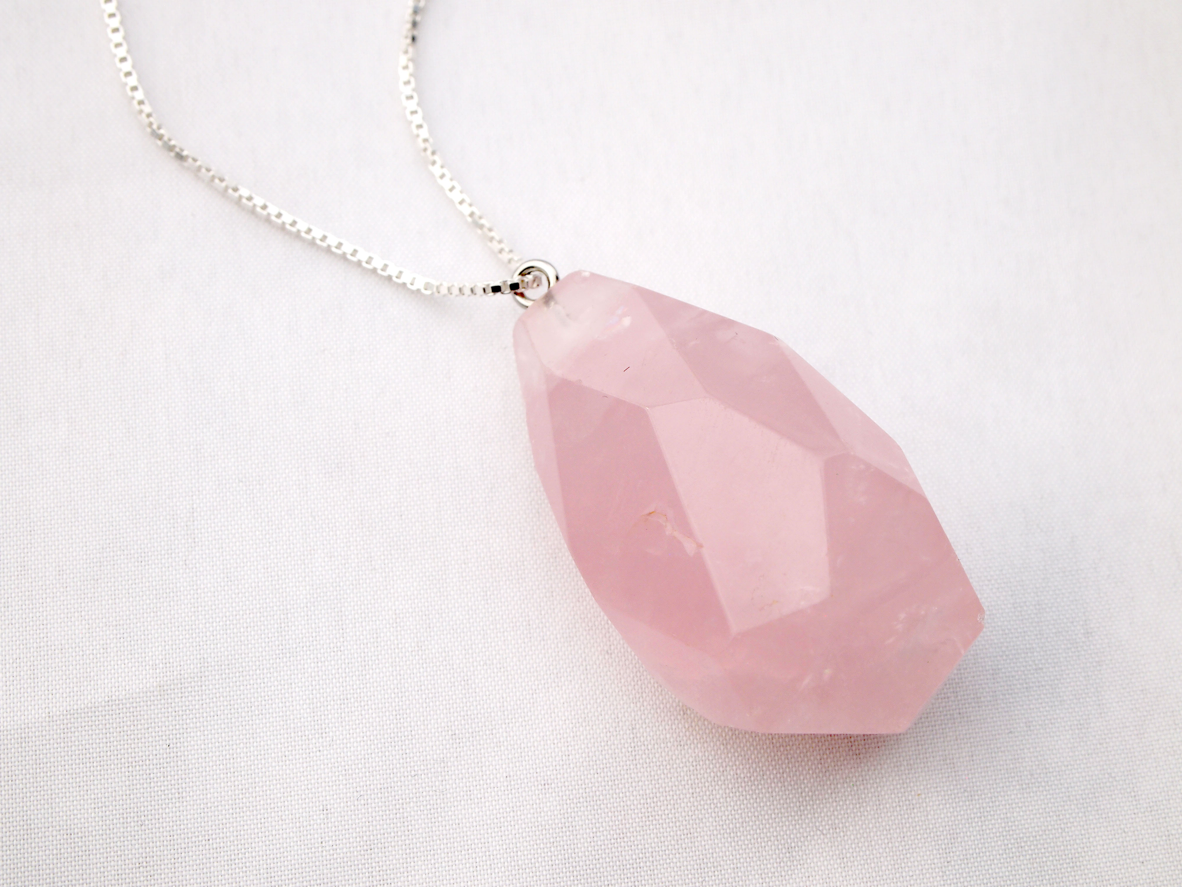 Raw Pink Quartz Crystal Necklace